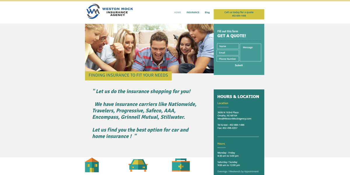 Screenshot of Weston Mock Insurance Agency, from the insurance agent websites collection.