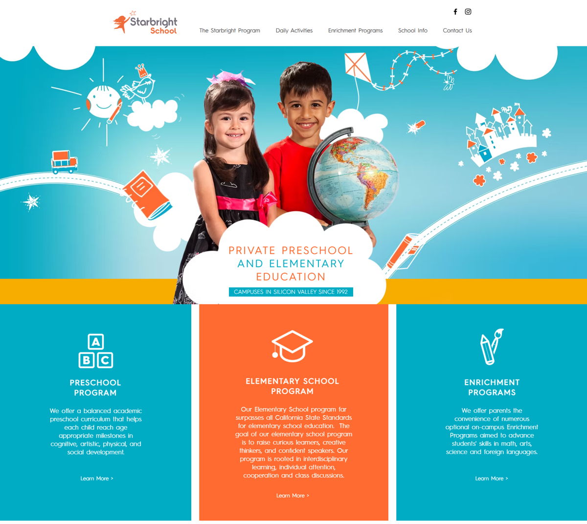 Screenshot of Starbright School, from the kindergarten websites collection.