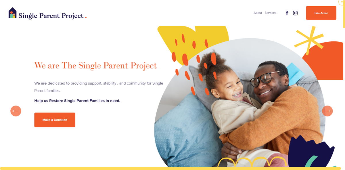 Screenshot of The Single Parent Project, from the nonprofit & charity websites collection.