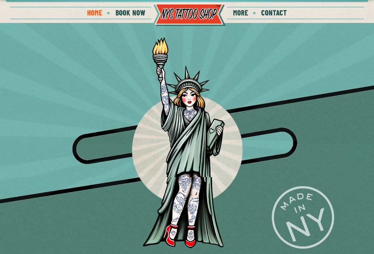 Screenshot of NYC Tattoo Shop, from the tattoo websites collection.