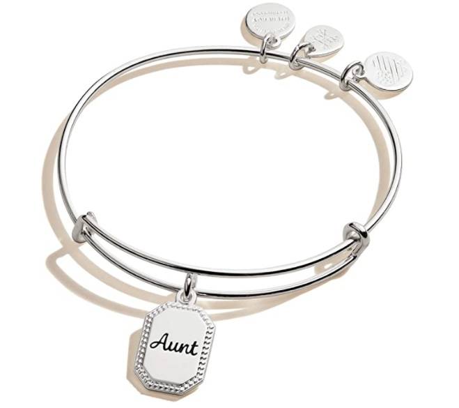 a Expandable nickel-free Shiny Antique Silver two-sided meaningful charm Wire Bangle Bracelet is the best gift for your aunt to say thank  you