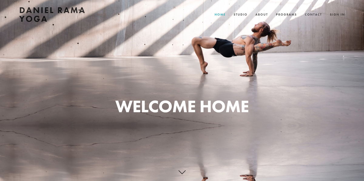 Screenshot of Daniel Rama Yoga, from the squarespace fitness websites collection.