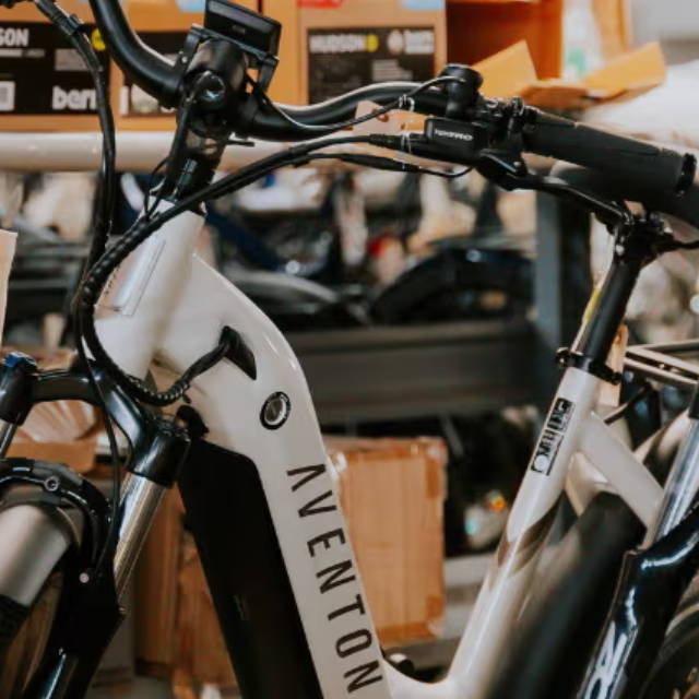 an aventon electric city bike at an upway upcenter