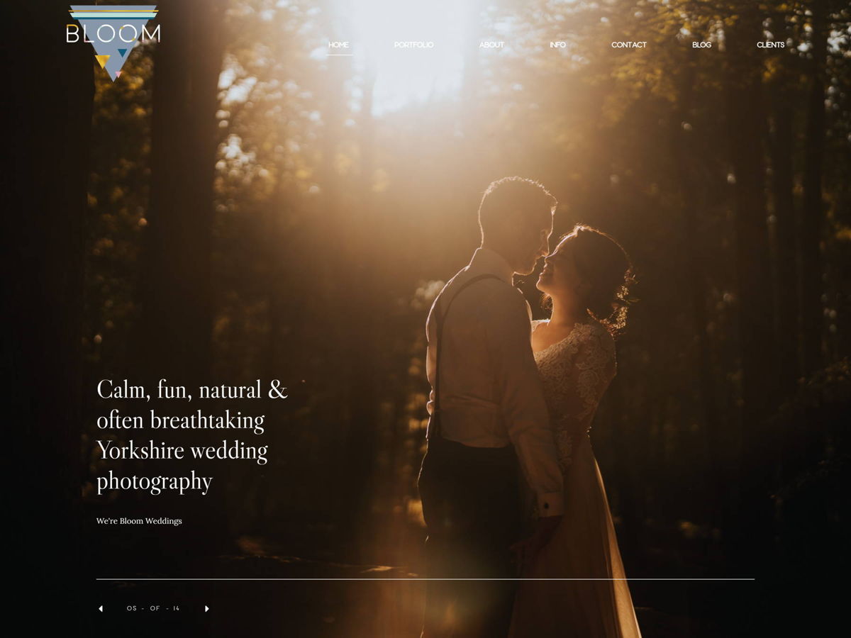 Screenshot of Bloom Weddings, from the videography websites collection.