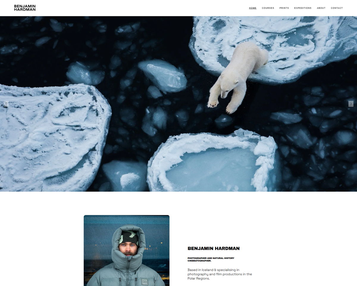 Screenshot of Benjamin Hardman, from the website hero section designs collection.