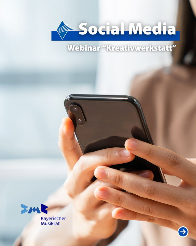 📲 Webinar: "Kreativwerkstatt Social Media" 📲

Social Media für den Verein – kreativ, einfach und praxisnah! Im Online-Webinar des Bayerischen Musikrats erfahrt ihr, wie ihr:

🔹 ansprechende Grafiken gestaltet
🔹 Videos einfach und professionell erstel