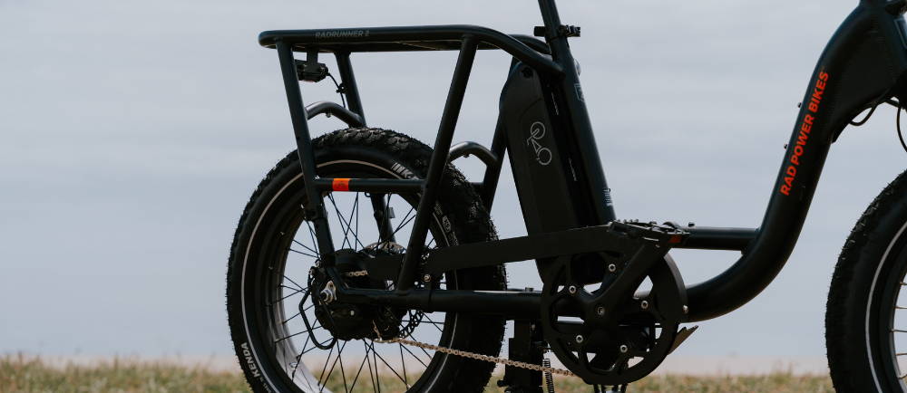 Rear tree quarters of a Rad Power electric cargo bike 