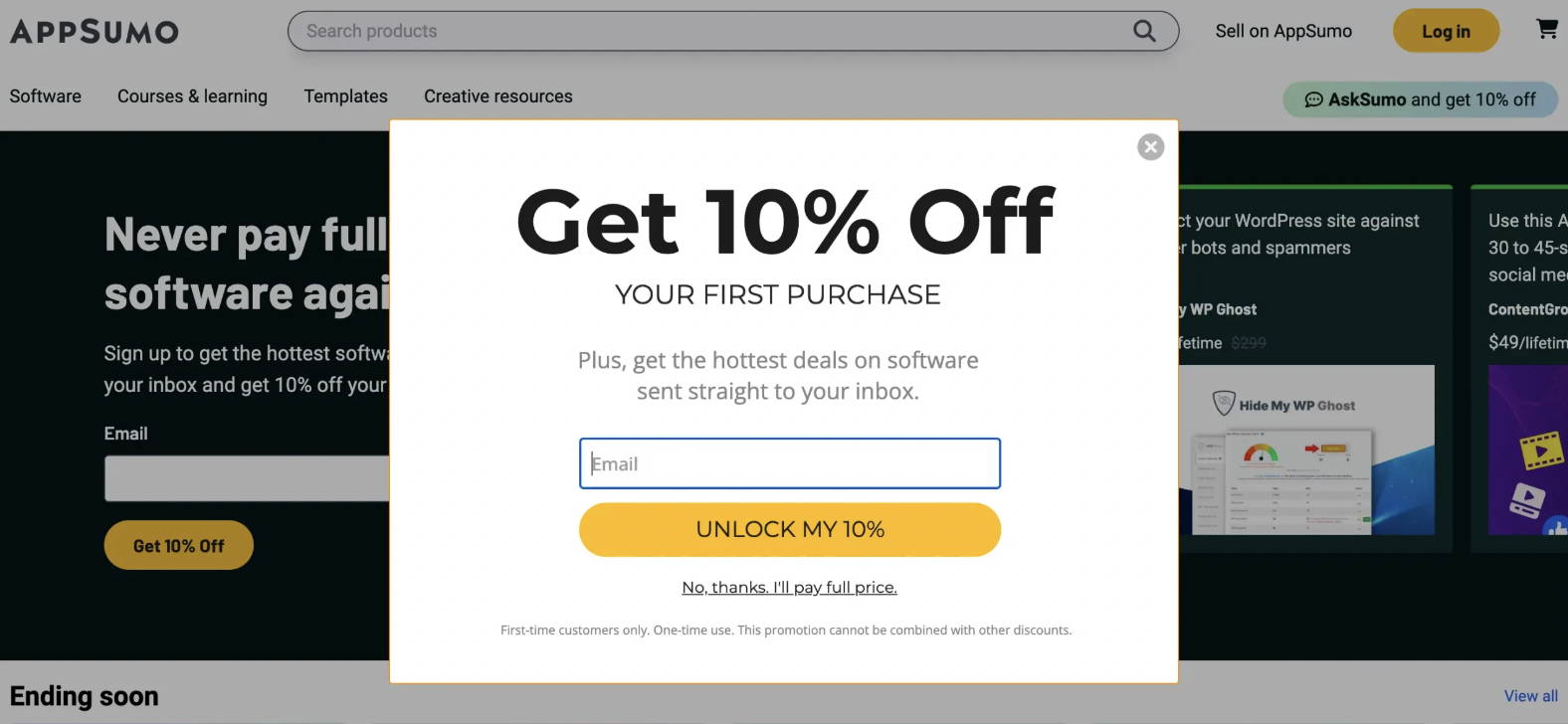 10% email popup signup