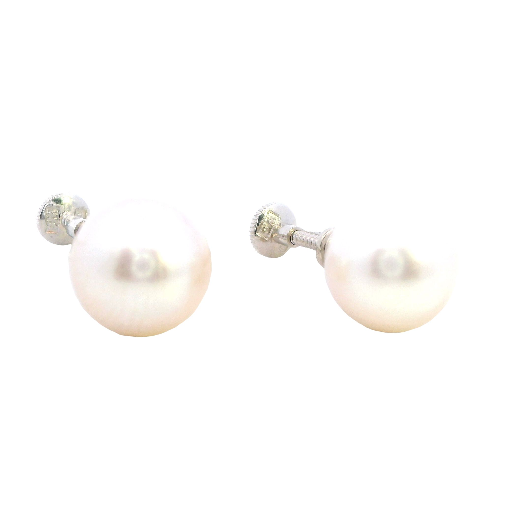 Classic White Gold Cultured Pearl Earrings - Image 3