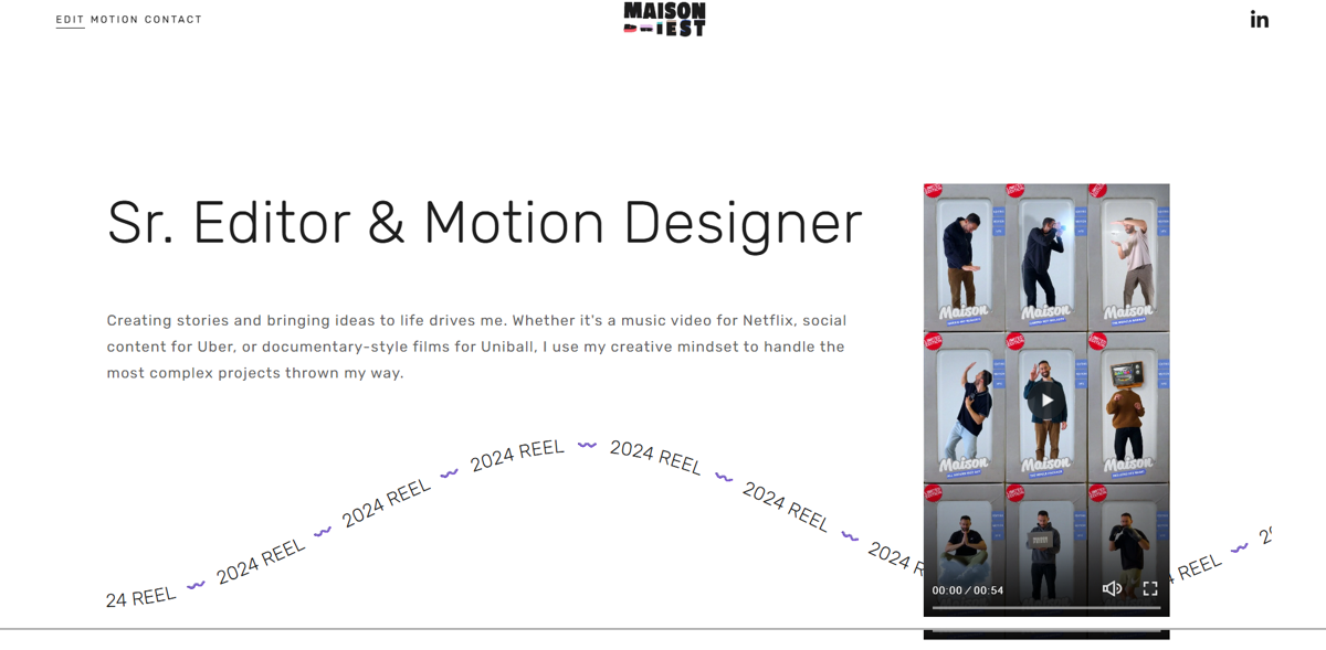 Screenshot of Maison Priest, from the motion design portfolios collection.