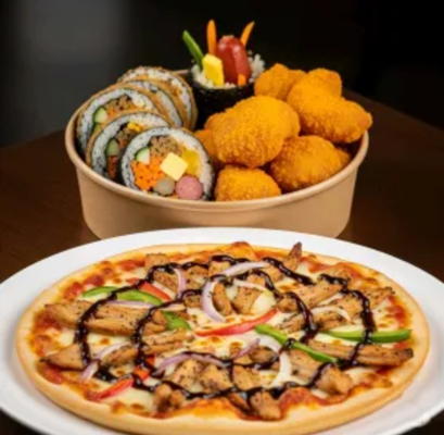Box Pizza + Kimbap Chiên + Gà viên lắc phô mai