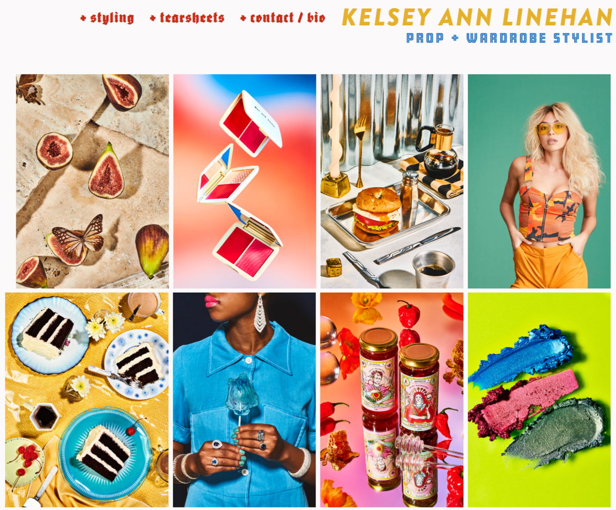 Screenshot of Kelsey Ann Linehan, from the stylist portfolios collection.