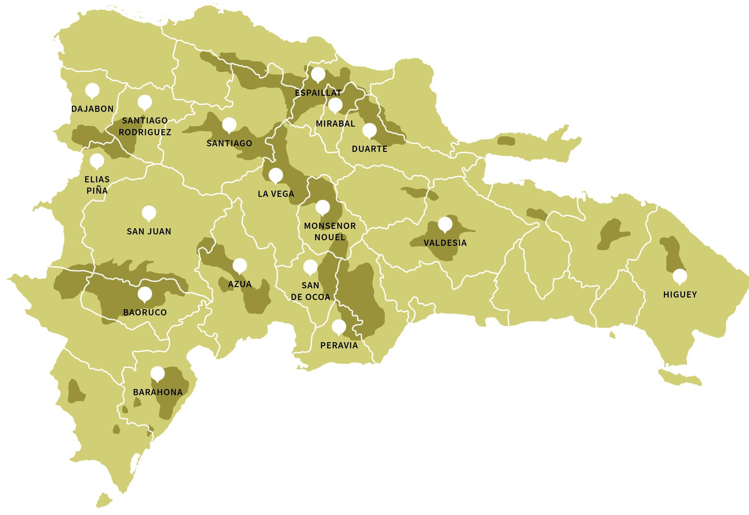 map from dominican republic with all coffee producing regions