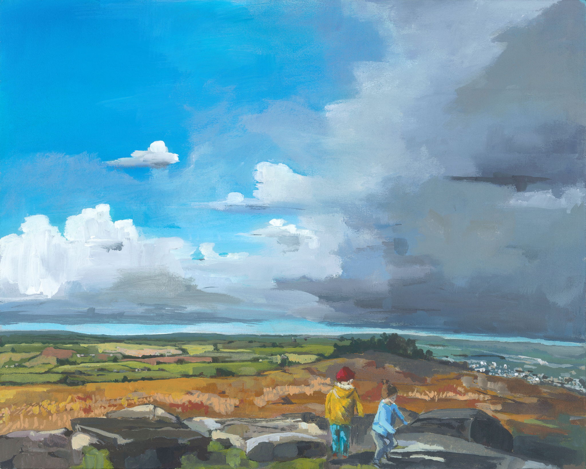 Painting of Arthur and Albert on Carn Brea 