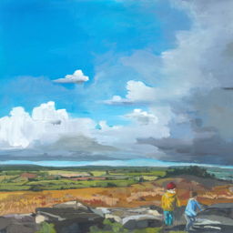Painting of Arthur and Albert on Carn Brea 