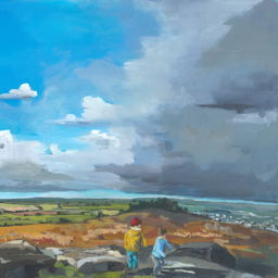 Painting of Arthur and Albert on Carn Brea 