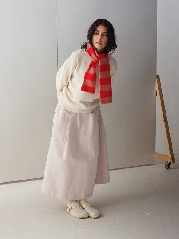 model wears Small Brushed Stripe Scarf