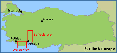 Map of the best long distance walking routes in Turkey