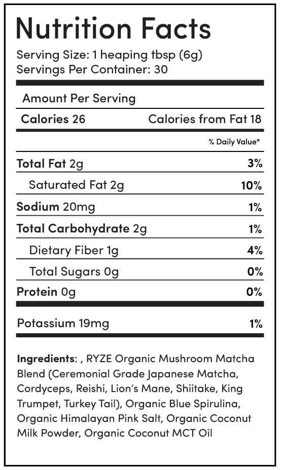 RYZE Nutrition Label