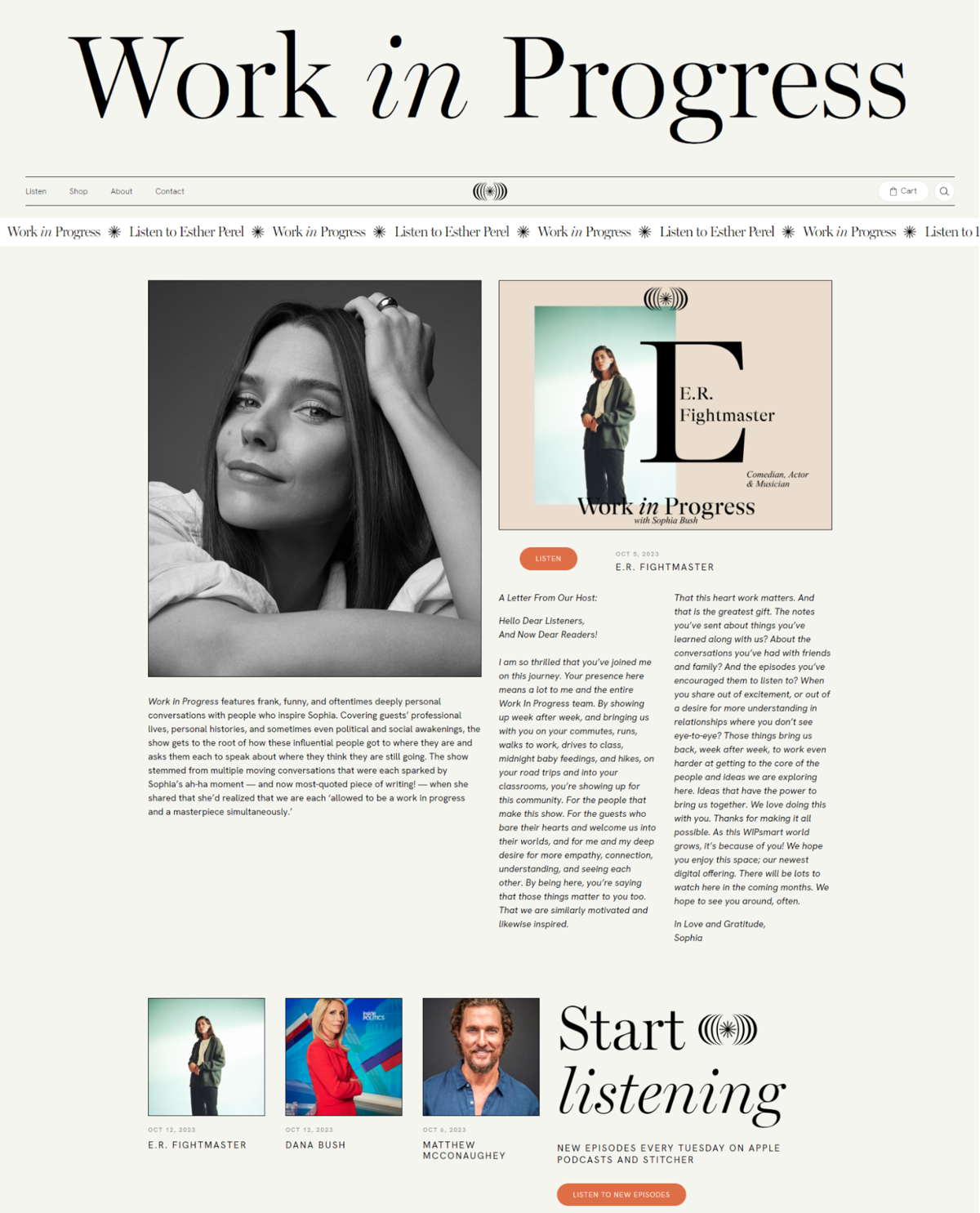 Screenshot of Work in Progress, from the squarespace podcast websites collection.