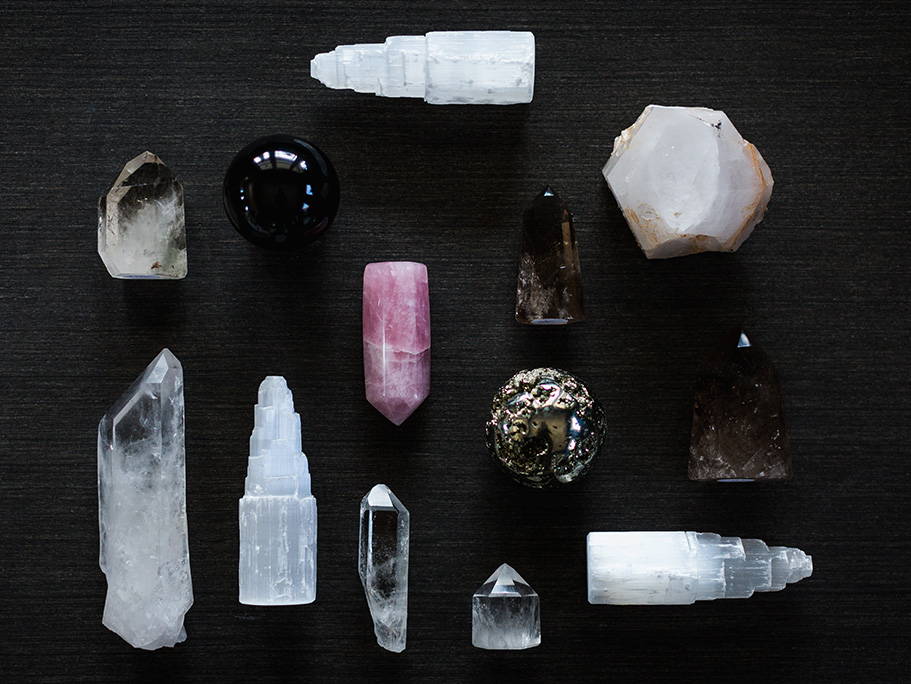 overhead shot of a variety of crystals