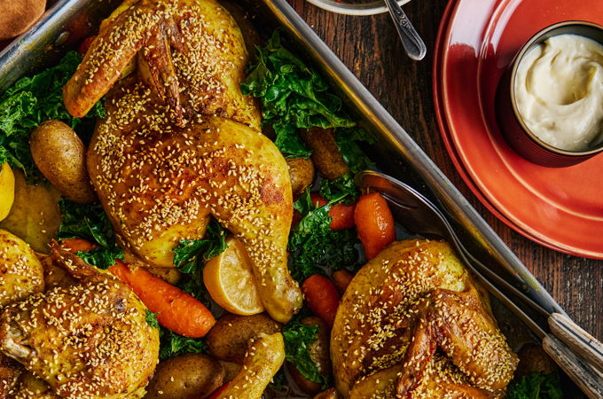 Poulets rôtis aux épices et au sésame