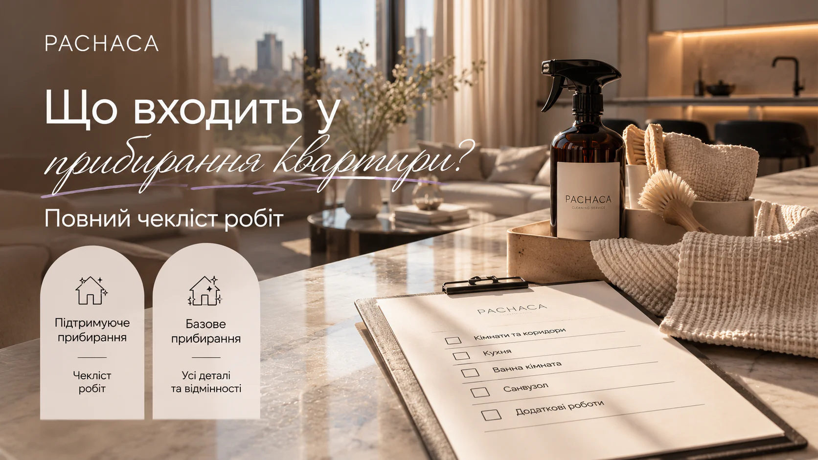 Що входить у прибирання квартири — чекліст підтримуючого та базового прибирання Pachaca
