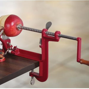 Heavy Duty Cast Iron Peeler with Stainless Steel Corer Slicer and Peeler Blades and a Strong Clamp Base, Apple Pie or Apple Crisp Maker