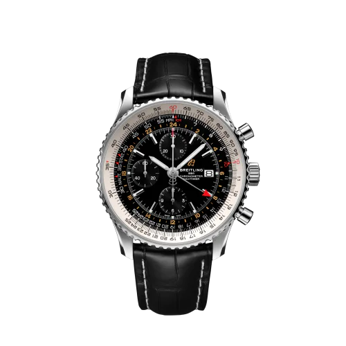 Navitimer 1 Chronograph GMT Stainless Steel / Black / Croco / Folding