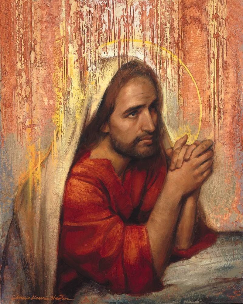 LDS art painting of Jesus praying.