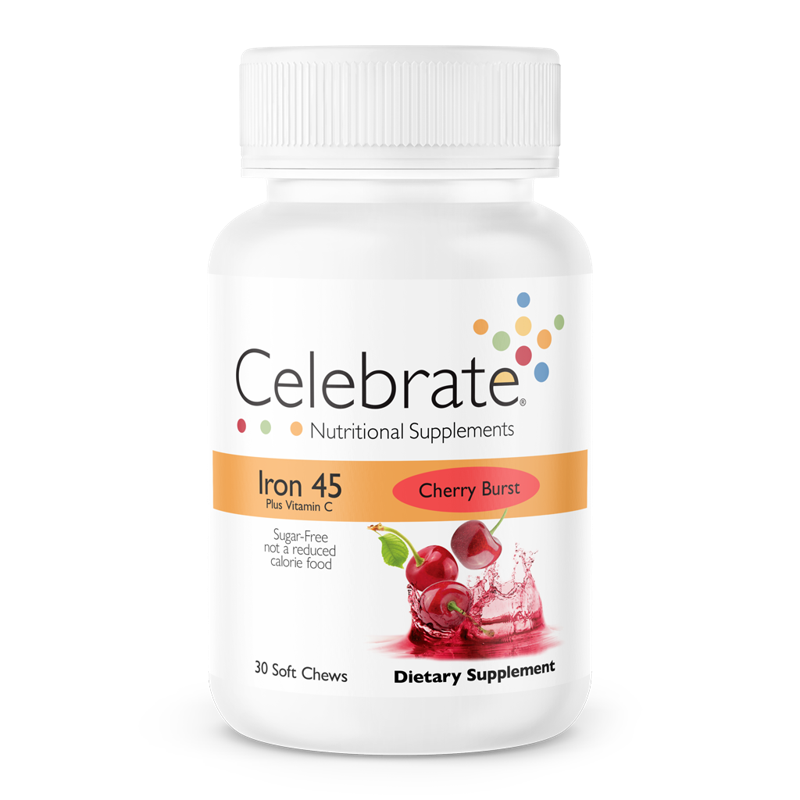 Celebrate Nutrition Supplements Iron 45 mg soft chews, cherry burst flavor