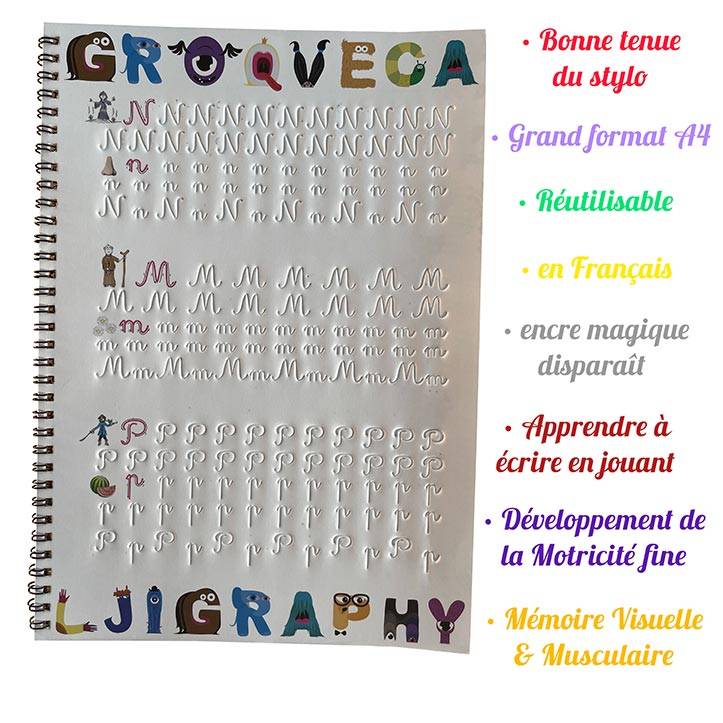 4 Grand Cahier Calligraphie Enfant Magique Francais Réutilisables