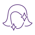 purple outline of a woman's head with stars on it