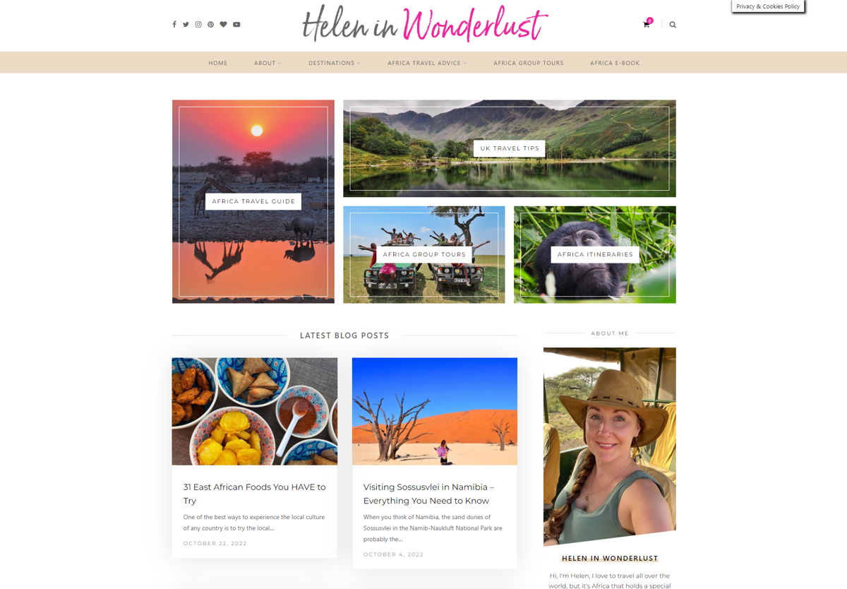 Screenshot of Helen in Wonderlust, from the blog design examples collection.
