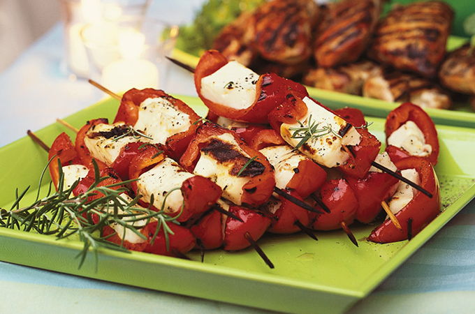 Halloumi Cheese and Roasted Bell Pepper Miniature Skewers 
