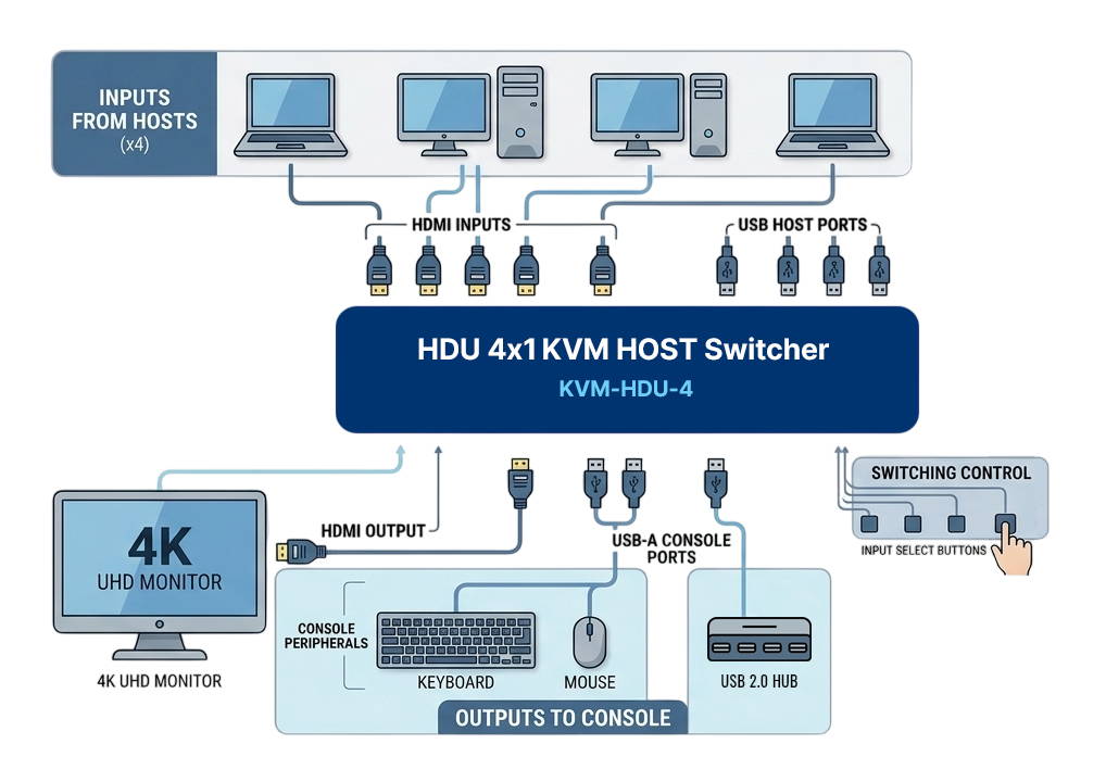 HDU 4×1 KVM Host Switcher