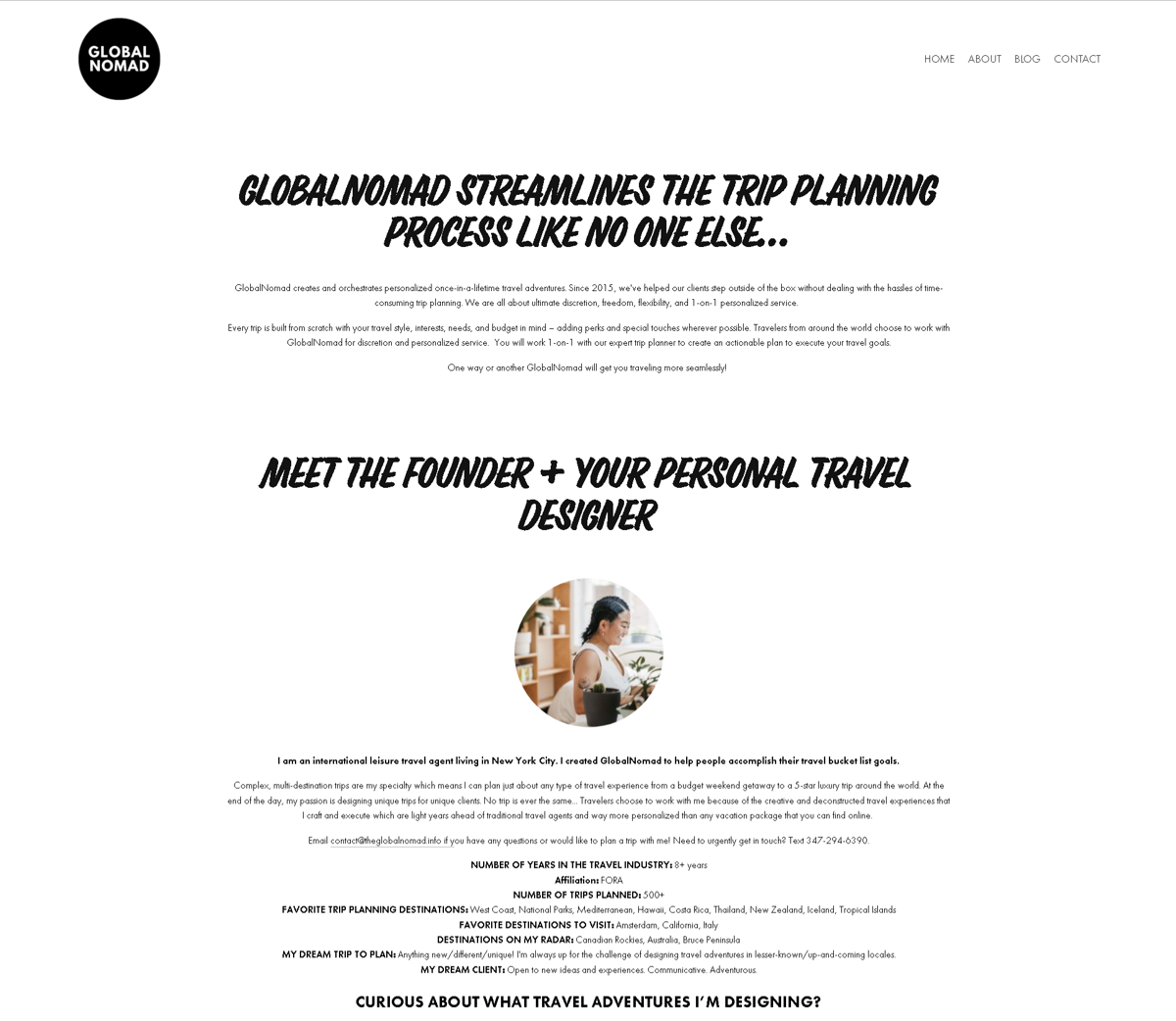 Screenshot of GlobalNomad, from the about us page examples collection.