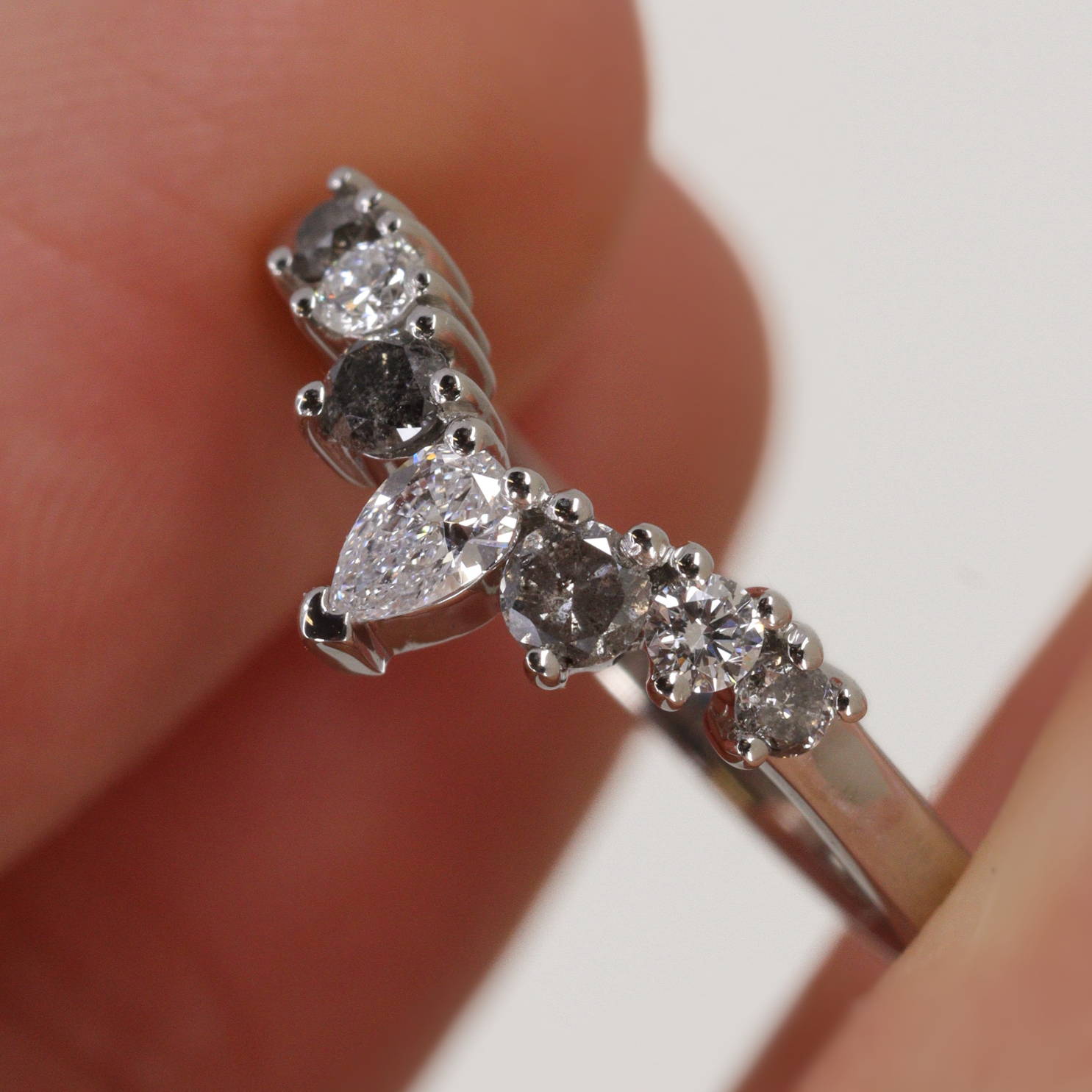 Gemstone salt and pepper wedding ring