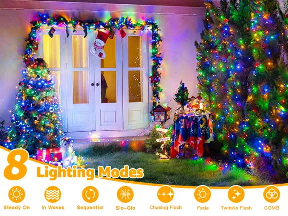 Features of Ollny's 800 leds clear cable cool white string lights - mobile size