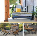 Poly Outdoor Dining Table and Chairs with Poly Orange Outdoor Glider and Sunbrella Cushions
