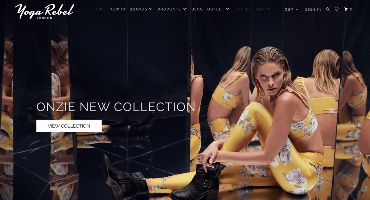 Screenshot of Yoga Rebel, from the shopify stores collection.