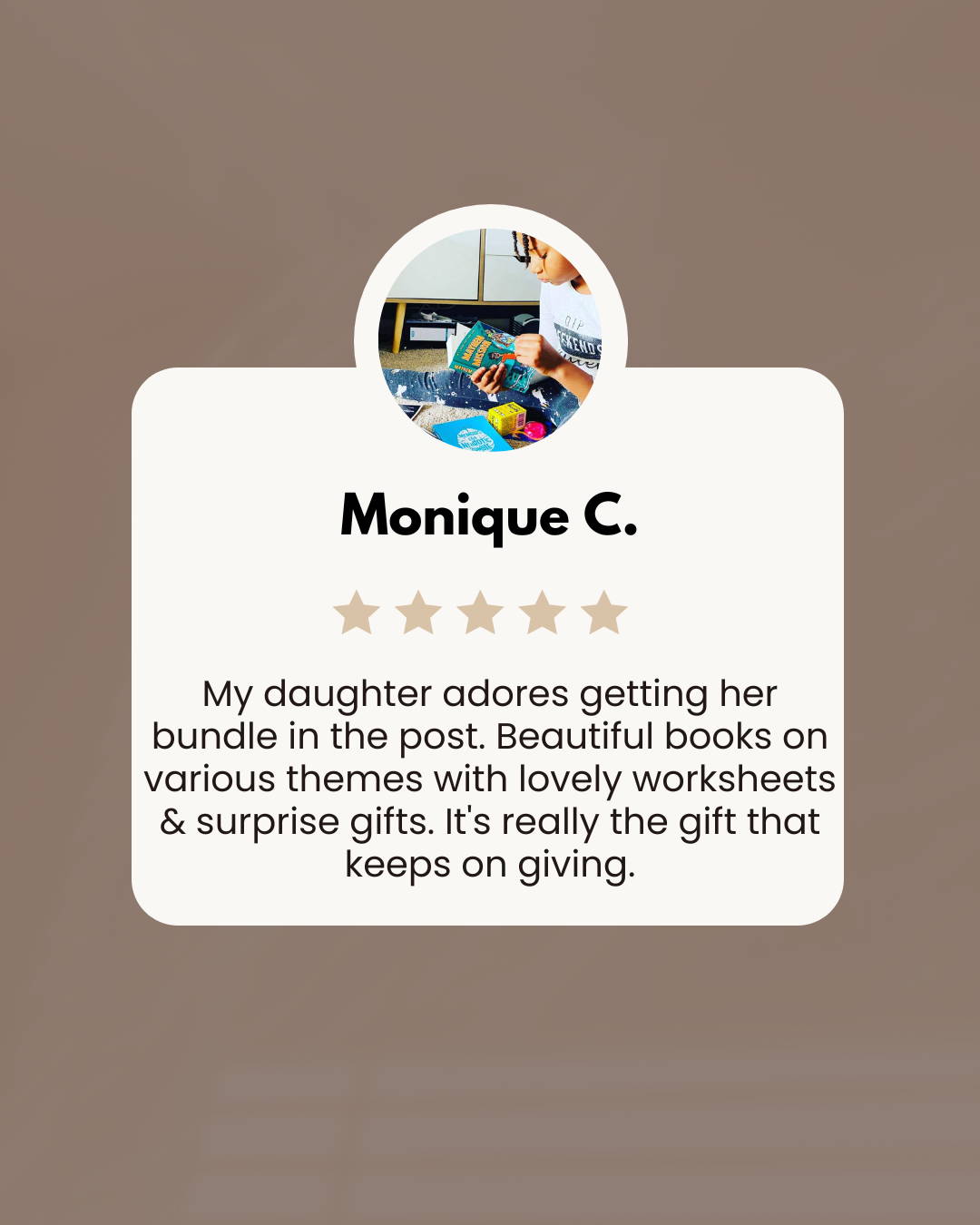 Girl reading a book from holding up a Happier Every Chapter  box with a review for Happier Every Chapter Thought Leaders book box