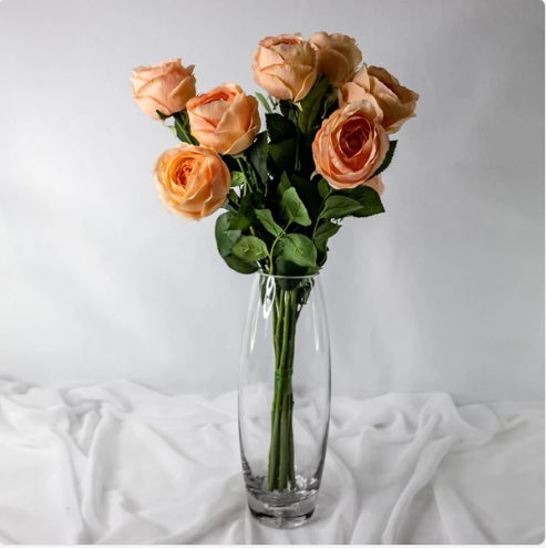 Coral David Austin Real Touch Open Bud Rose - Realistic Artificial Flowers - Image 2