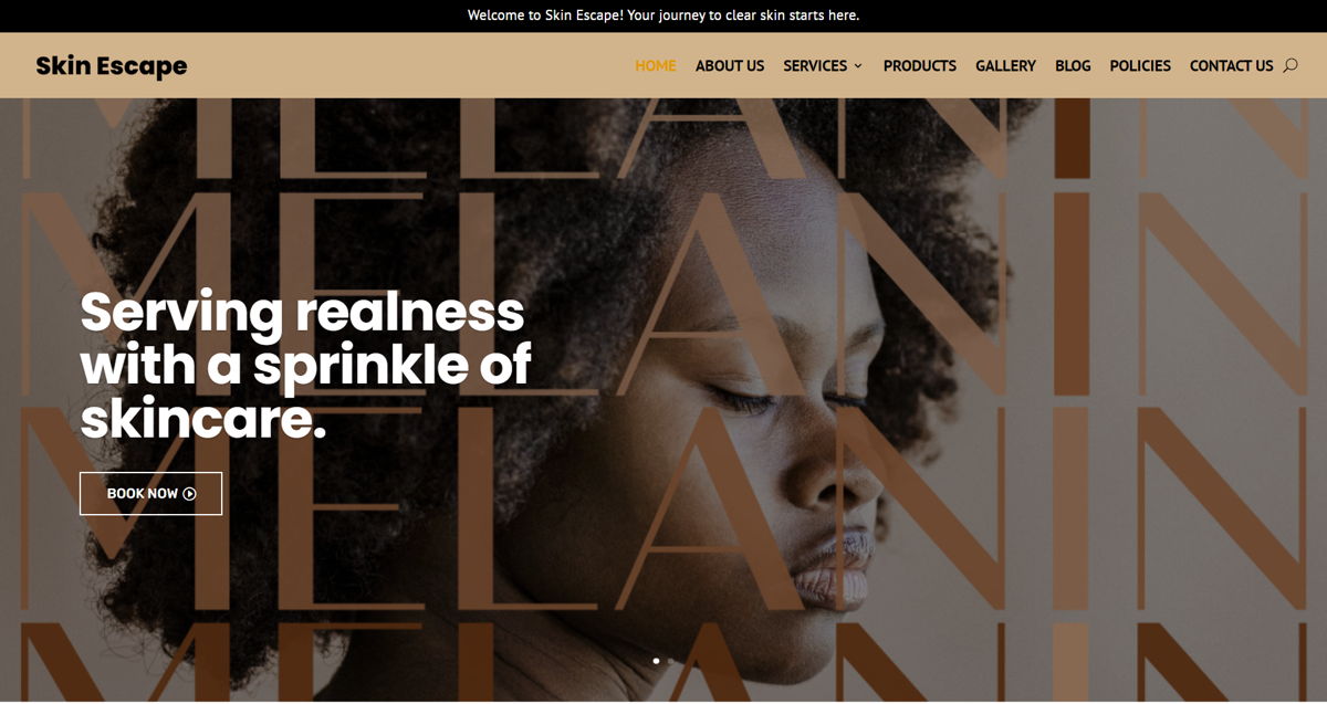 Screenshot of Skin Escape, from the esthetician websites collection.