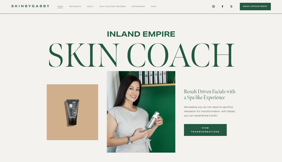 Screenshot of Skin by Gabby, from the esthetician websites collection.