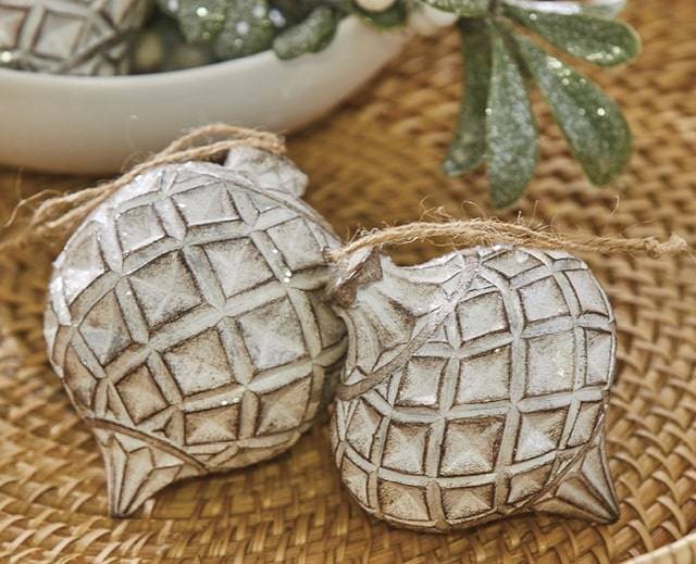 raz imports distressed Christmas tree ornaments with twine