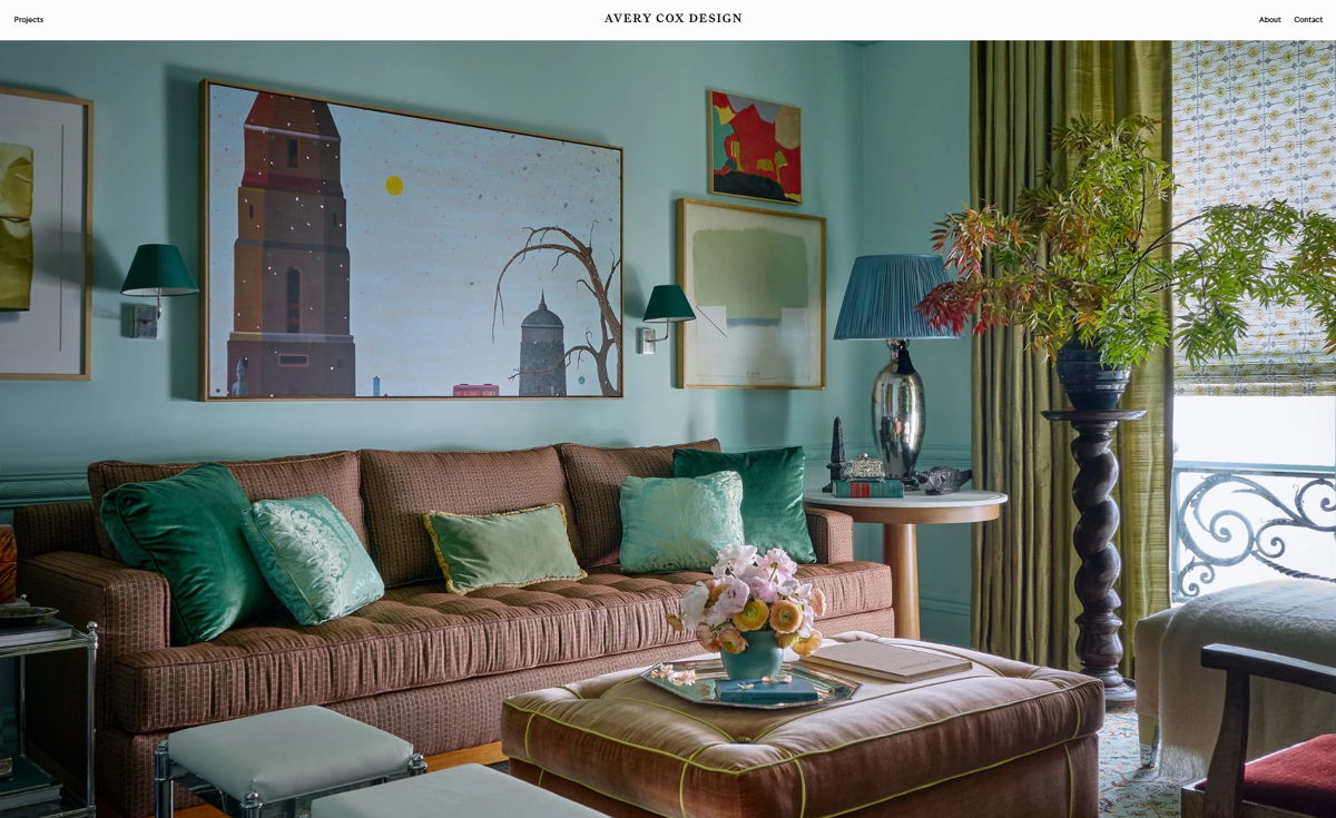 Screenshot of Avery Cox Design, from the website hero section designs collection.