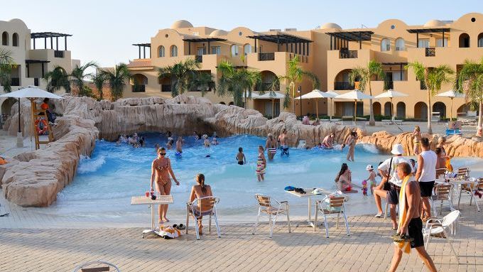 MAKADI BAY,EGYPT - JULY 9,2012the hotel Area in Makadi Bay with a swimming pool . Egypt
