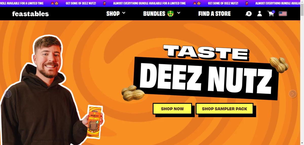 Screenshot of Feastables, from the startup websites collection.