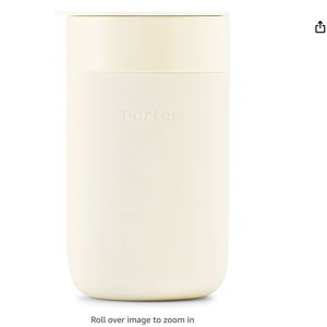 W&P Porter Ceramic Mug w/ Protective Silicone Sleeve, Cream 16 Ounces | On-the-Go | Reusable Cup for Coffee or Tea | Portable | Dishwasher Safe